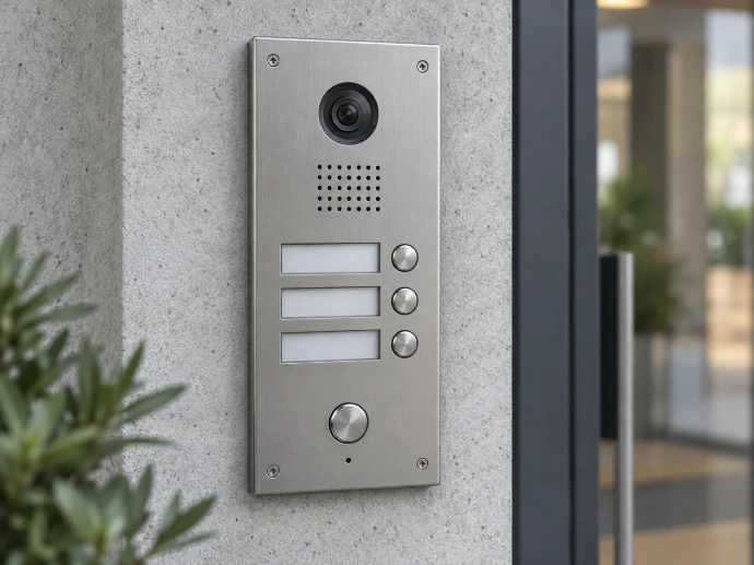 Illustration : platine d’interphonie vidéo à l’entrée d’un bâtiment.