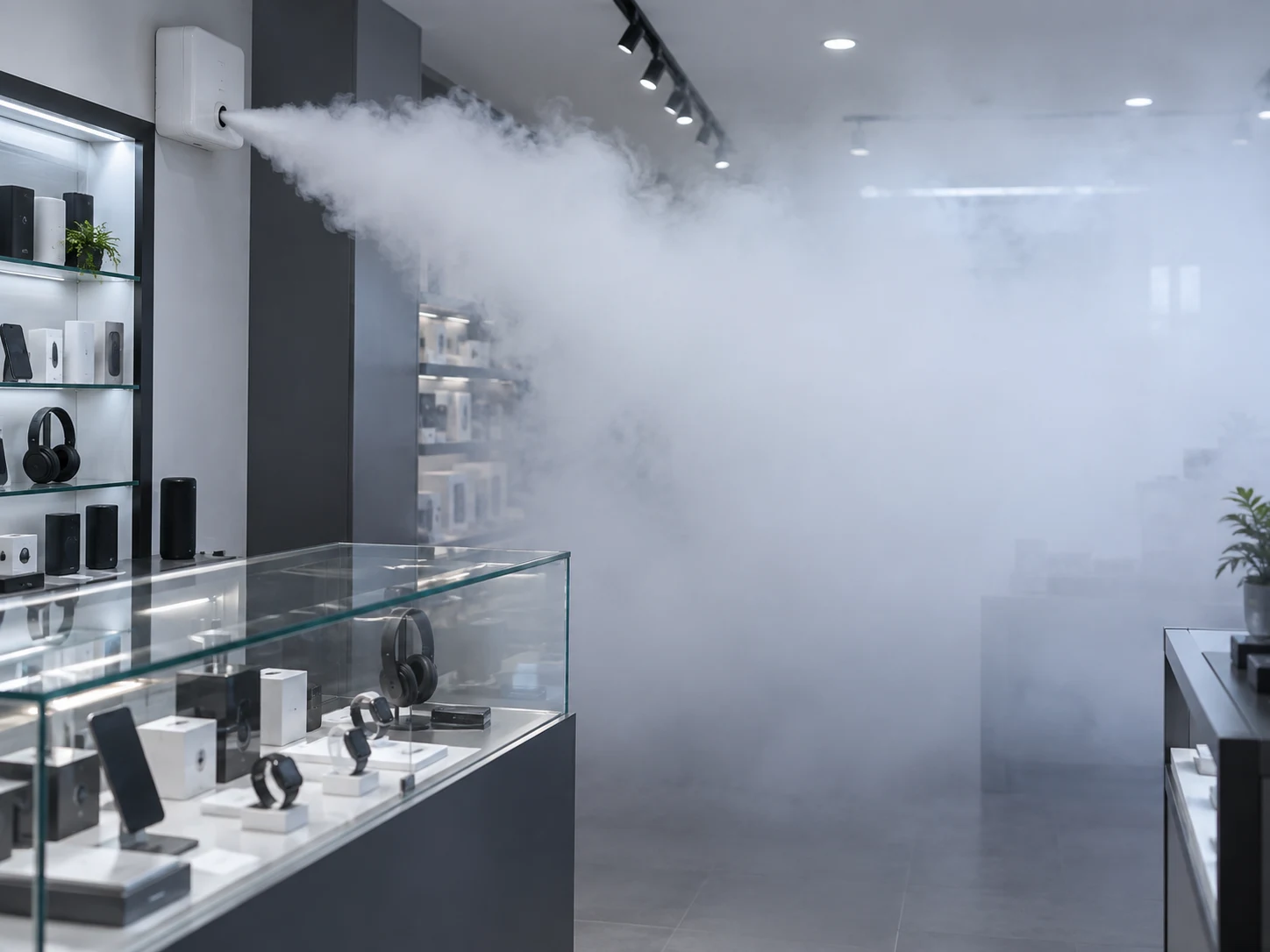 Illustration de principe : brouillard de sécurité dans un commerce.